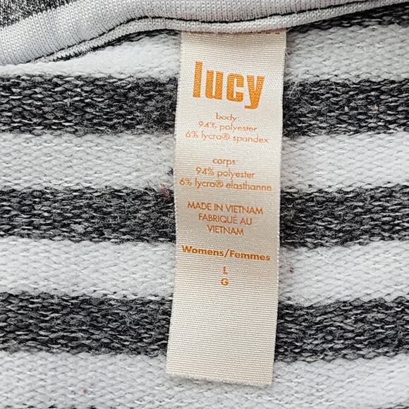 Lucy Top Womens L Gray White Striped Half Zip Pullover Thumbholes Long Sleeves - Picture 5 of 9
